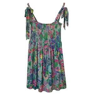 Lilly Pulitzer Womens Rivera Romper Sz S Smocked Tie Dress Skorts Beach Tropical